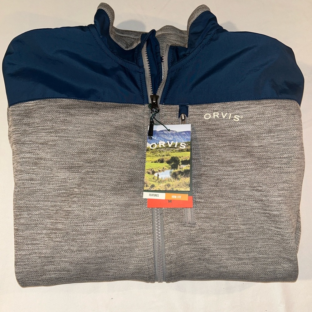Orvis Men’s Medium New With Tags Blue and Gray Mesh Full-Zip Jacket